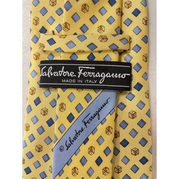Salvatore Ferragamo Yellow Silk Dice Gambling Necktie - Picture 6 of 6